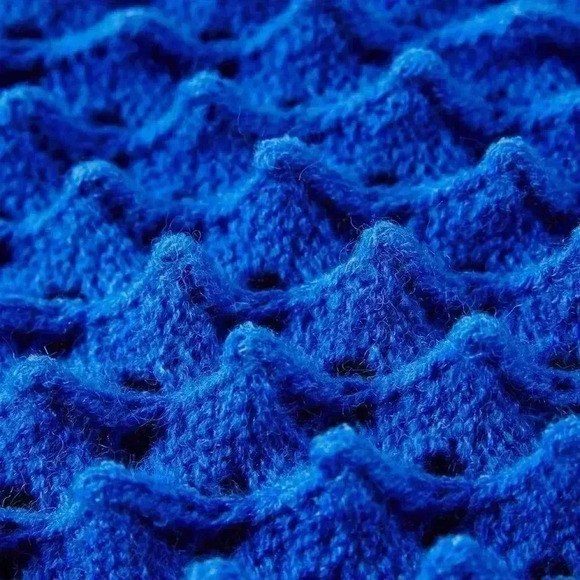 Blue Preppy Womens Solid Pointelle Knit Sweater - Picture 5 of 7